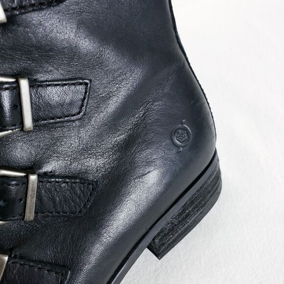 Born Ankle Boots Womens 8 Black Leather 4 Buckle Grunge Side Zip Goth Steampunk - Picture 4 of 12